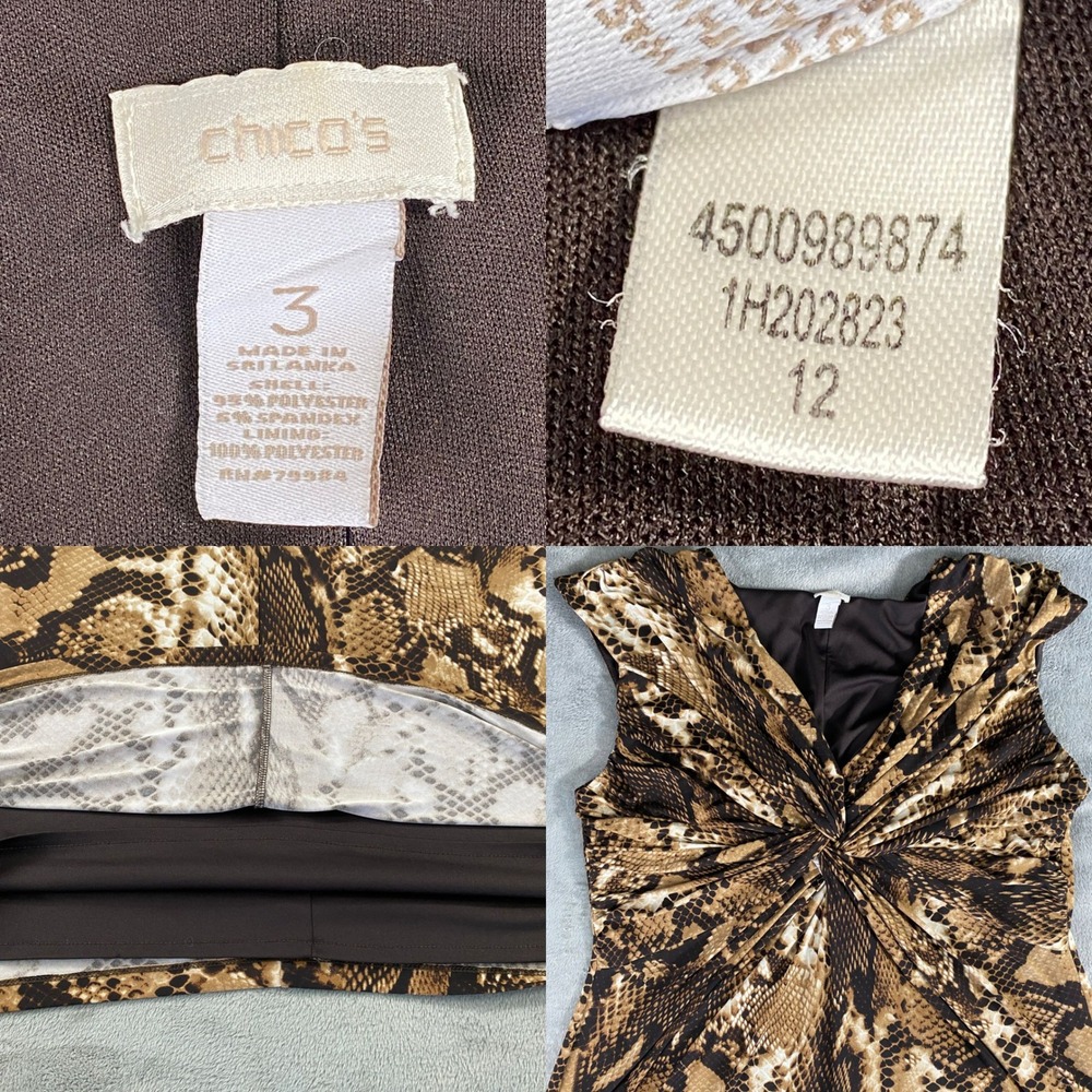 Chicos Maxi Dress Womens 3 Brown Snakeskin Animal Print Knot Front V-Neck Lined - Picture 4 of 9